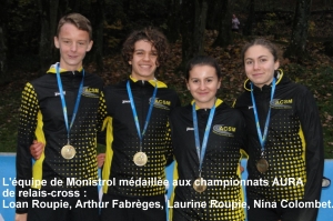 Le podium aux championnats AURA de relais-cross pour Monistrol