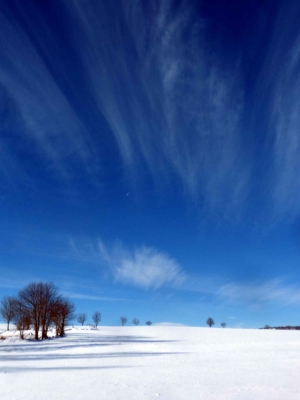 Une demi-lune joue avec un léger voile de nuages